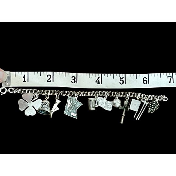 Sterling Silver Charm Bracelet W/ Pinecone Mug Clover & State Charms VTG 6.25” L - Picture 14 of 15